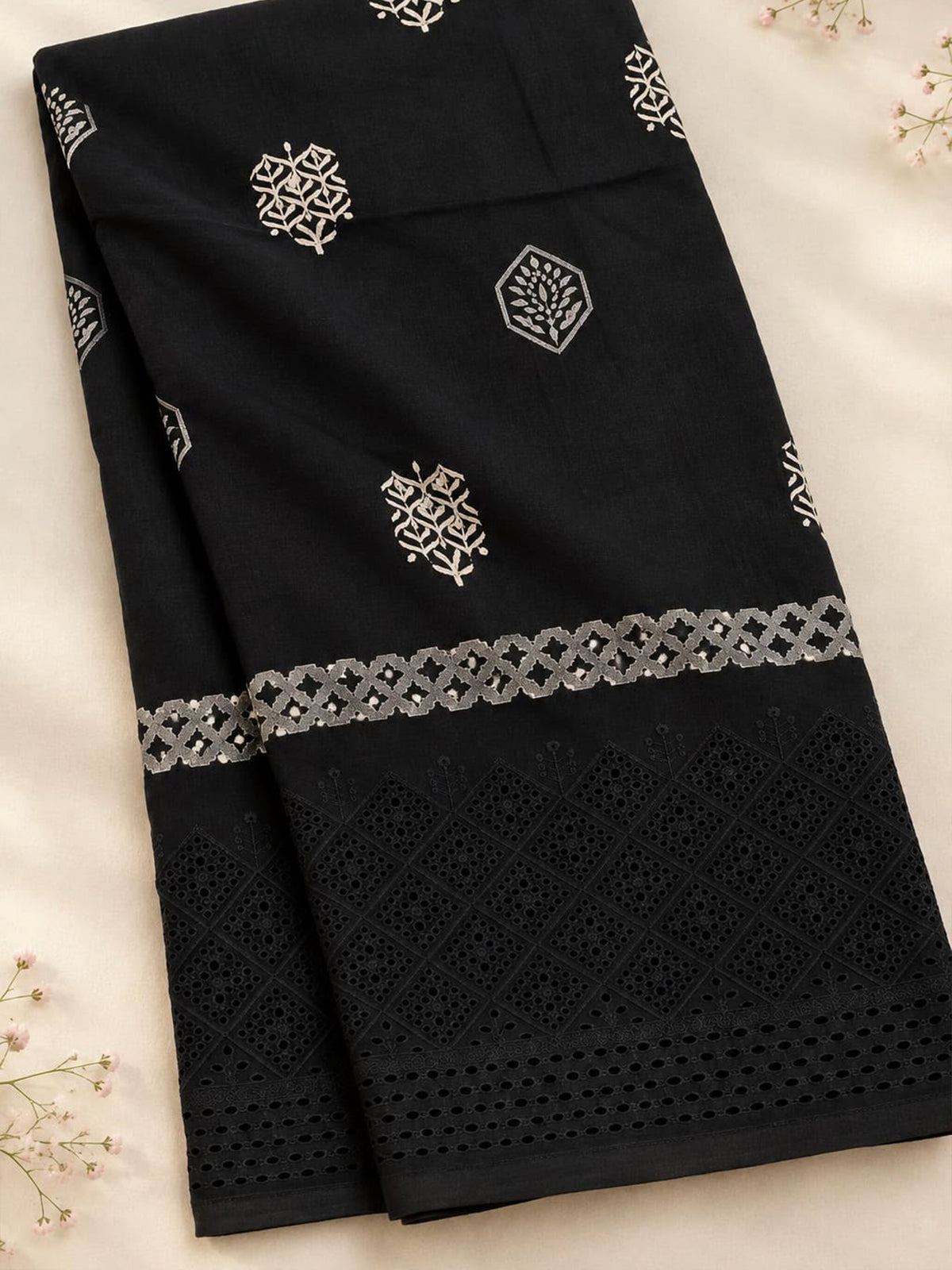 Black Cotton Fabric with Hakoba Border