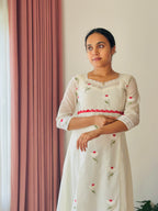 Chanderi White & Red Blossom