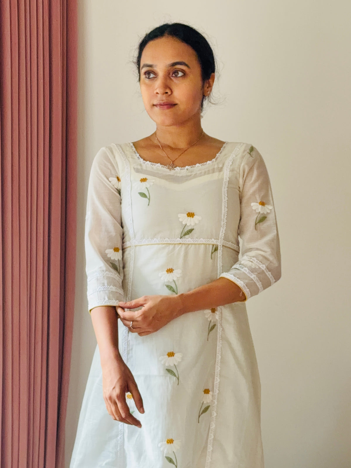 Chanderi White & Yellow Blossom