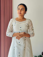 Chanderi White & Blue Blossom