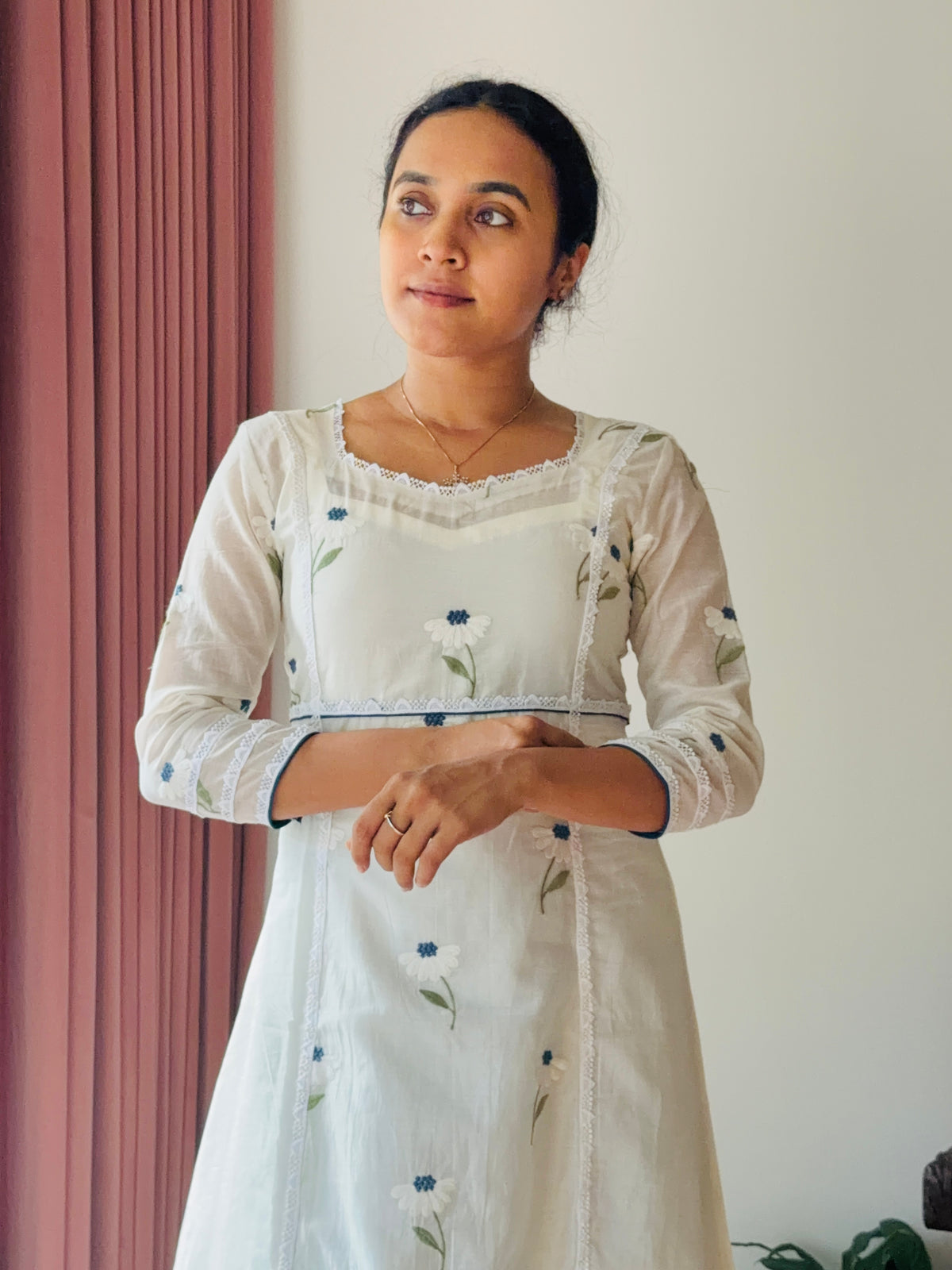 Chanderi White & Blue Blossom