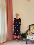 Dark Blue Dress with Yellow, Orange & Pink Fusion