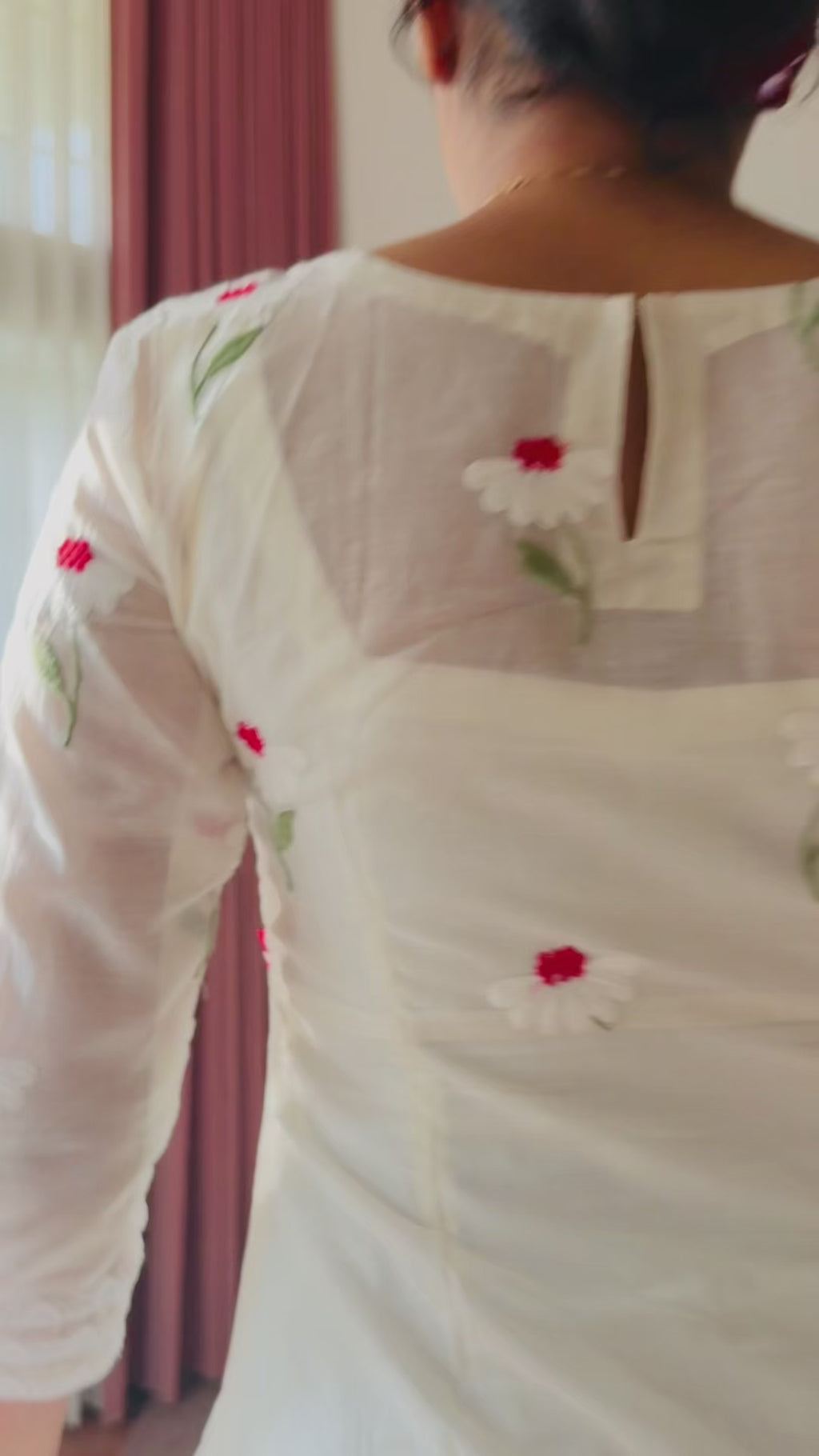 Chanderi White & Red Blossom