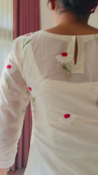 Chanderi White & Red Blossom