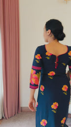 Dark Blue Dress with Yellow, Orange & Pink Fusion