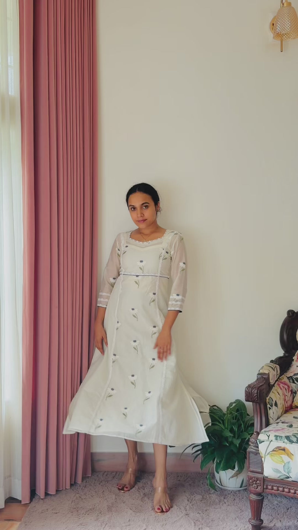 Chanderi White & Blue Blossom