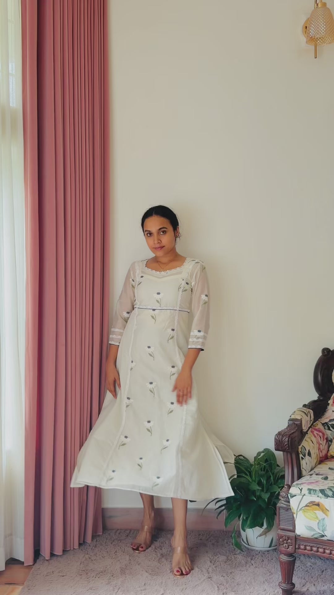Chanderi White & Blue Blossom